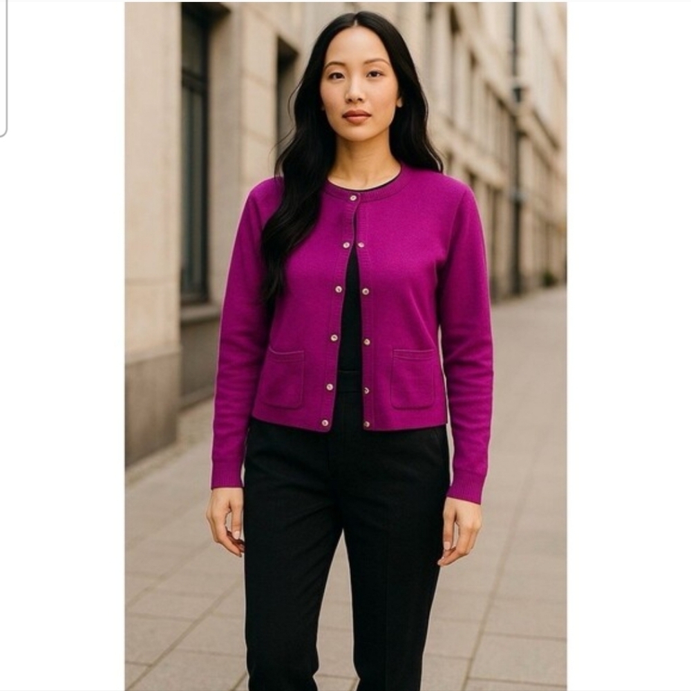 Land's End Cardigan Sweater Size Small 8 Fuschia